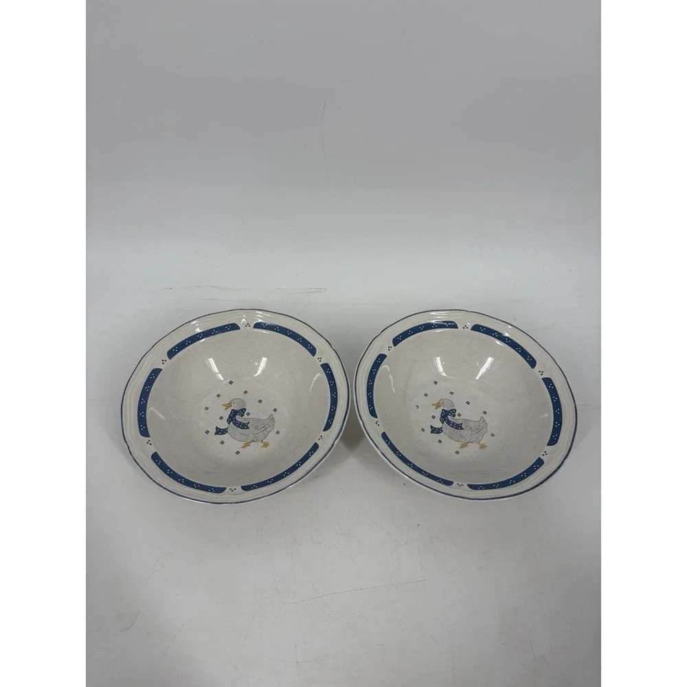 VTG Country Blue Bow Geese Goose Dessert Soup Bowls Set of 2 Cottagecore